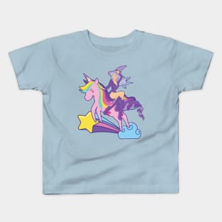Witch Riding Unicorn Kids T-Shirt